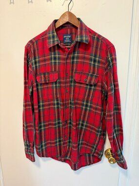 Red Plaid Flannel Shirt Tartan Cotton Men's S